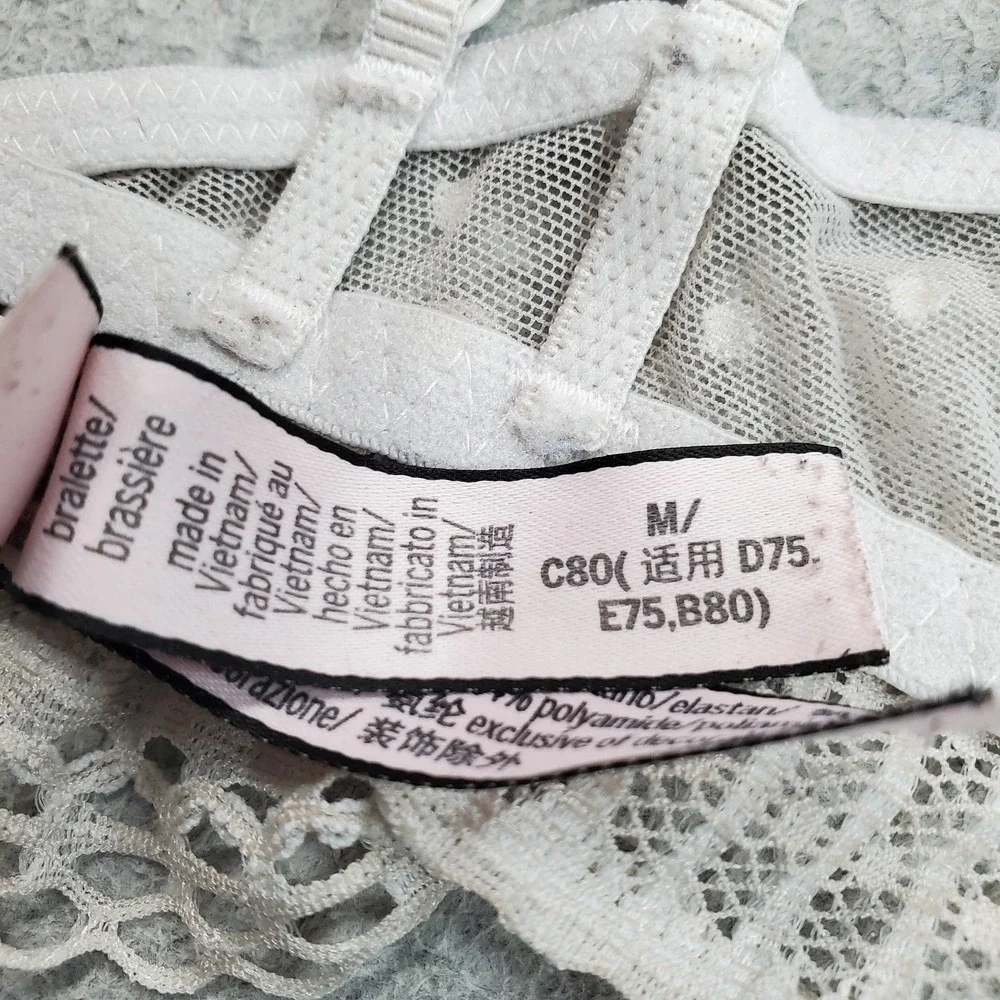 Victoria's Secret Women Bra Medium Beige Polka Dot Bralette Wireless Lace Mesh